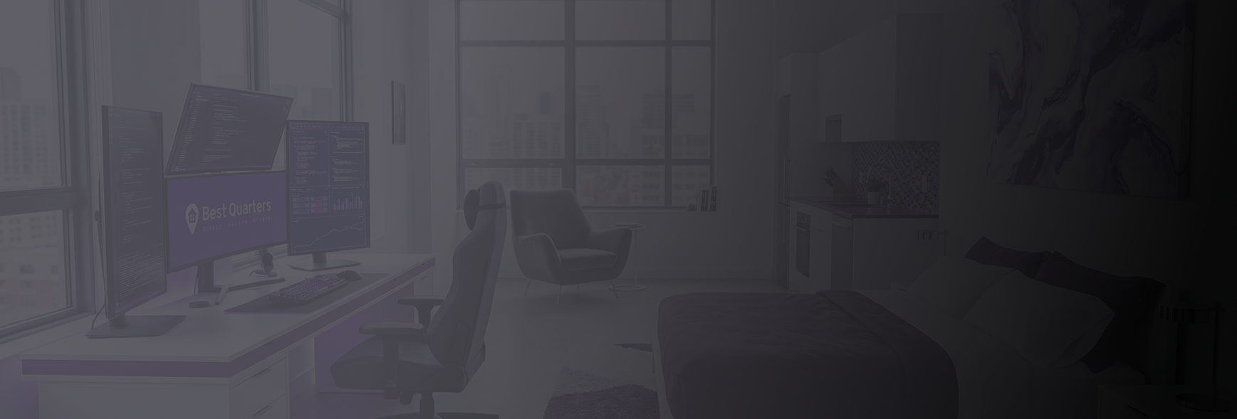 Modern workspace prepared for a Best Quarters virtual tour consultation